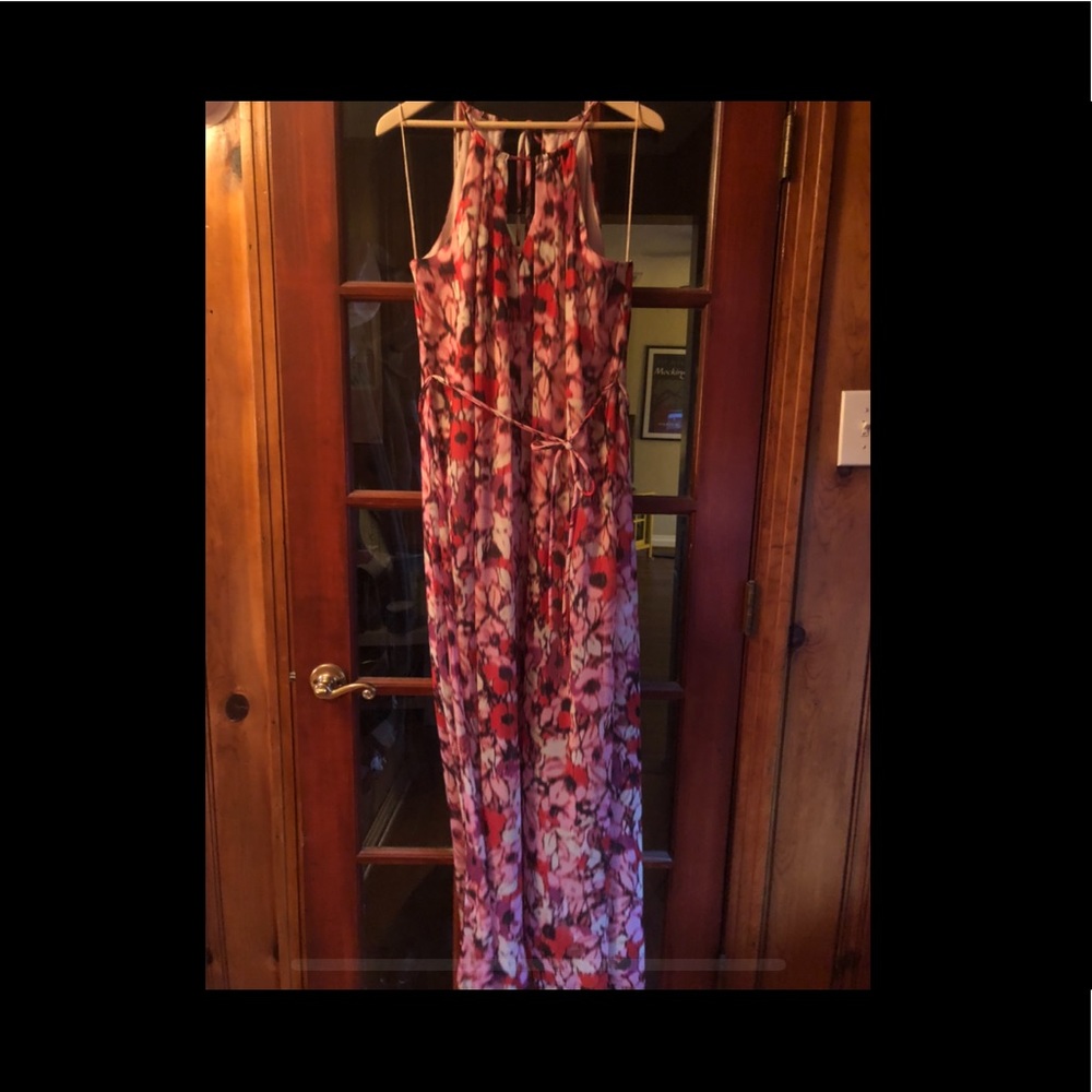 Maggy London floral tie neck maxi dress